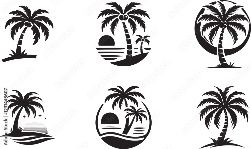 Obraz premium palm tree vector logo icon illustration silhouette bundle