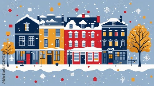 Wallpaper Mural Snowy Street Scene Colorful Houses and Winter Charm Torontodigital.ca