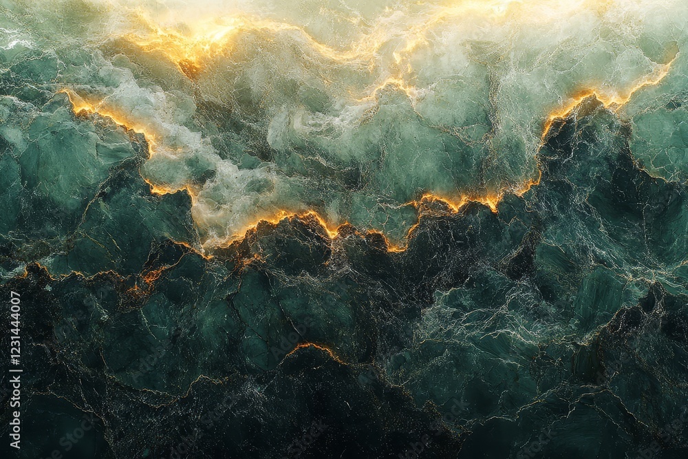 Abstract Green and Gold Marble Texture Swirling Veined Luxury Background