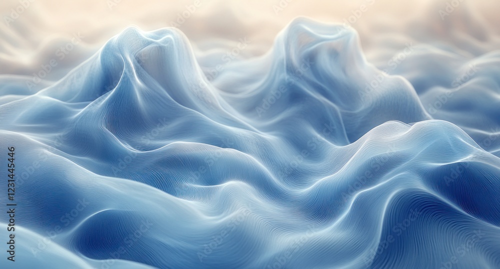 Fototapeta premium Curved Blue Lines in Soft Ambient Light Abstract Composition