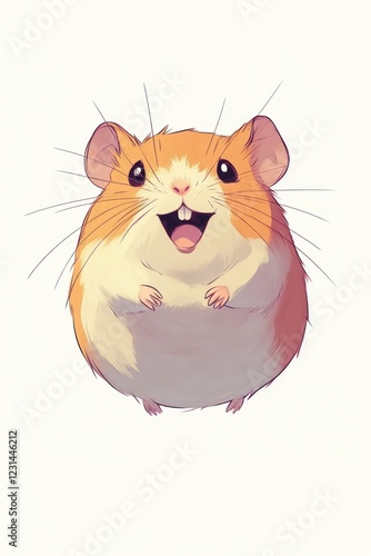 Happy hamster portrait, white background, pet illustration photo