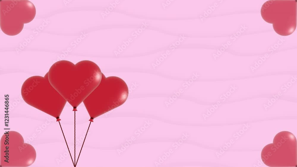 Balloon red Hearts for Valentine's Day, loop animation