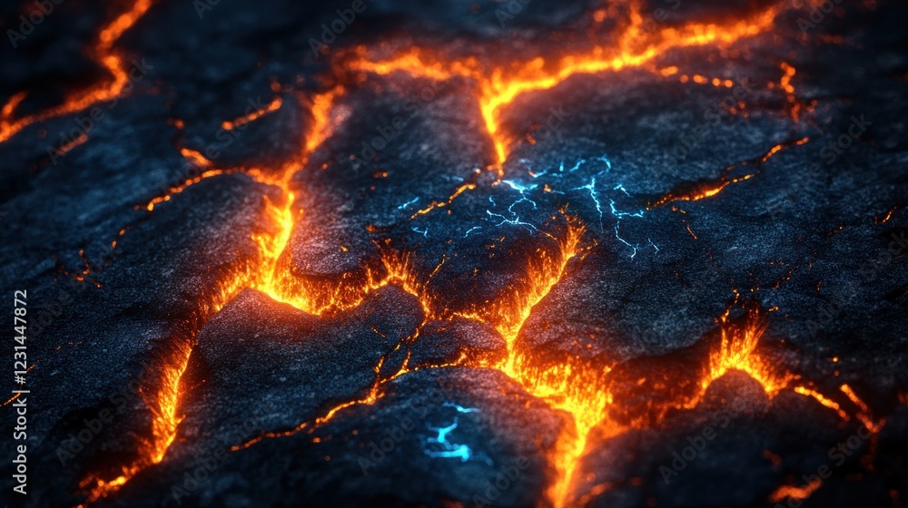 Molten lava flowing through cracked earth. Molten lava flowing through cracked earth.