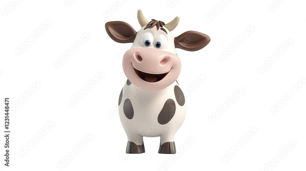 Cheerful cartoon cow with a friendly expression standing in a playful pose in a bright and simple background Cheerful cartoon cow with a friendly expression standing in a playful pose in a bright and simple background