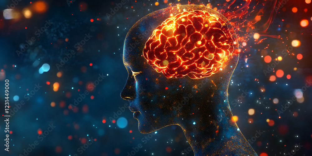 Futuristic Digital Brain with Neural Connections and Glowing Particles Futuristic Digital Brain with Neural Connections and Glowing Particles