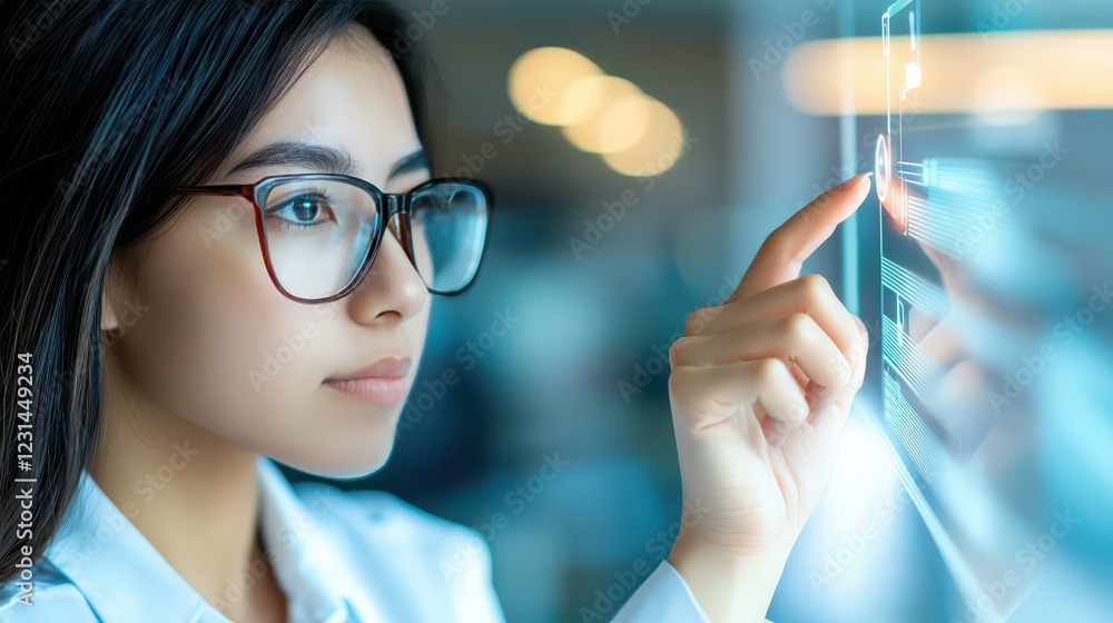 Woman with glasses using smartphone, mobile technology, digital lifestyle and seamless connection in the modern era Woman with glasses using smartphone, mobile technology, digital lifestyle and seamless connection in the modern era