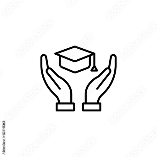 Education insurance icon vector in line stroke on white background