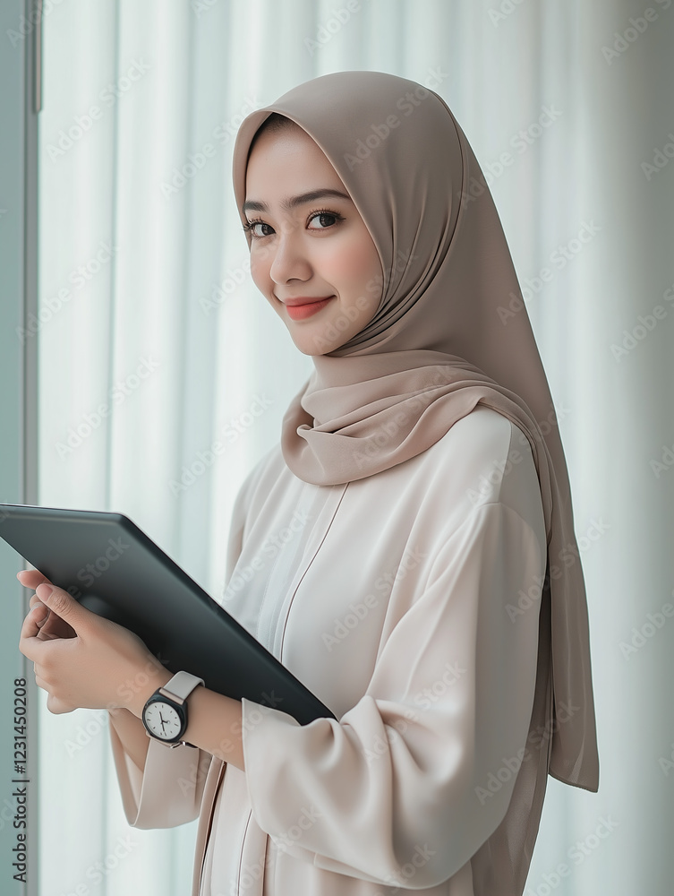 Muslim Woman in Professional Outfit Using Tablet Muslim Woman in Professional Outfit Using Tablet