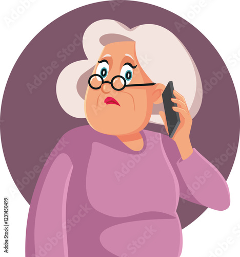 Elderly Woman Speaking on the Phone Feeling. Confused Vector Cartoon Illustration
 Senior woman targeted by phone scammers because of old age