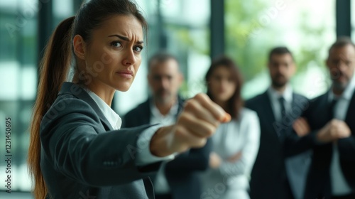 Head of security training a diverse team in self-defense techniques at a company training session. photo