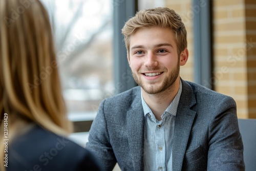 Young man interviewing with interviewer for university applicant photo