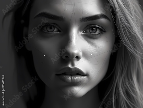 Wallpaper Mural Geometric portrait of a person, consisting of triangles, circles and lines, in monochrome colors Torontodigital.ca