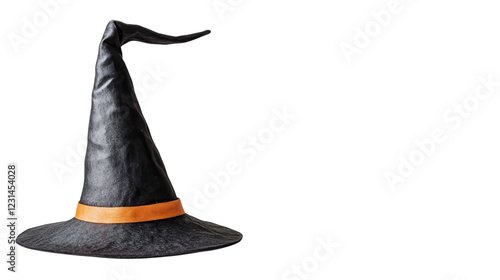 Obraz na płótnie Black witch hat with orange band displayed against a plain background showcasing classic Halloween attire w salonie