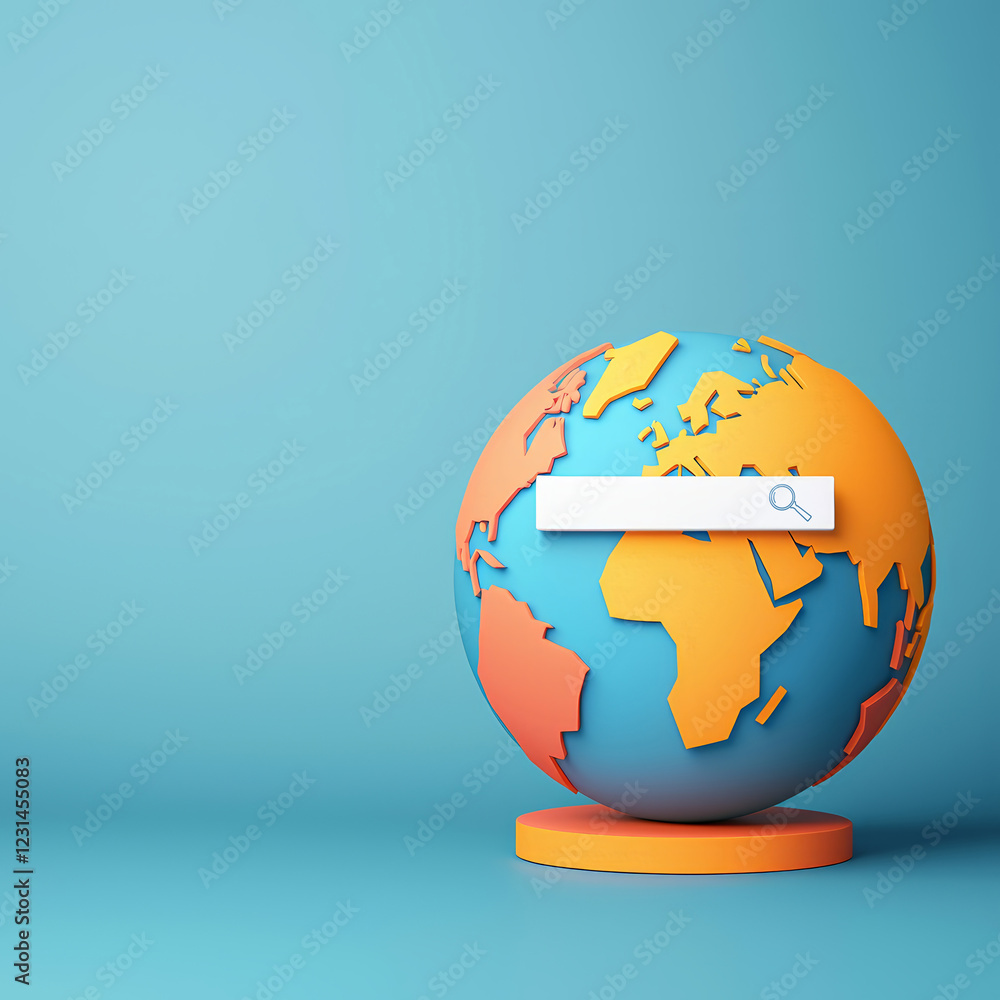 Obraz premium A colorful globe with a search bar, symbolizing global connectivity and online exploration.