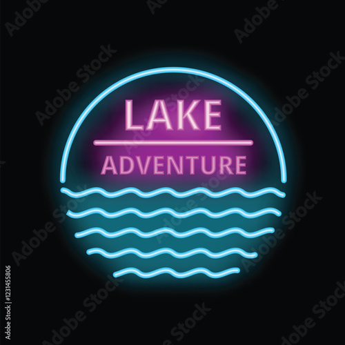 Bright, colorful neon sign advertising lake adventures