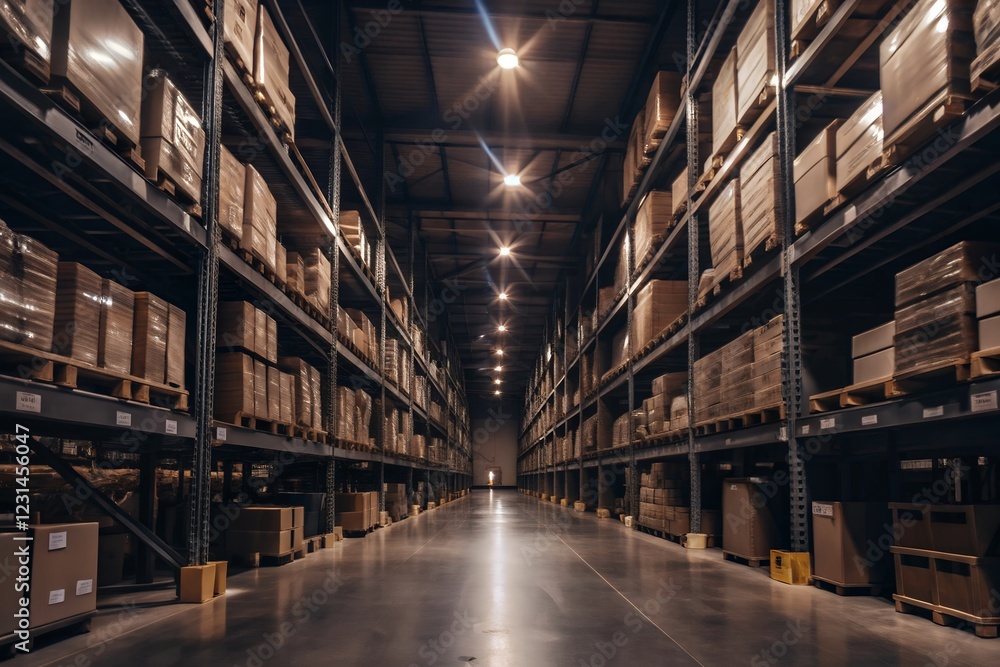 Fototapeta premium warehouse with forklift industrial, Warehouse climate controlled background