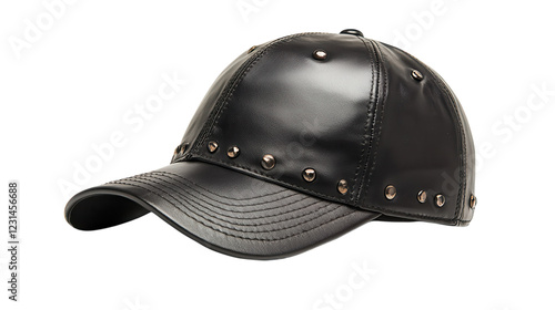 Stylish black leather cap with decorative studs for fashionable outdoor wear or casual outings photo