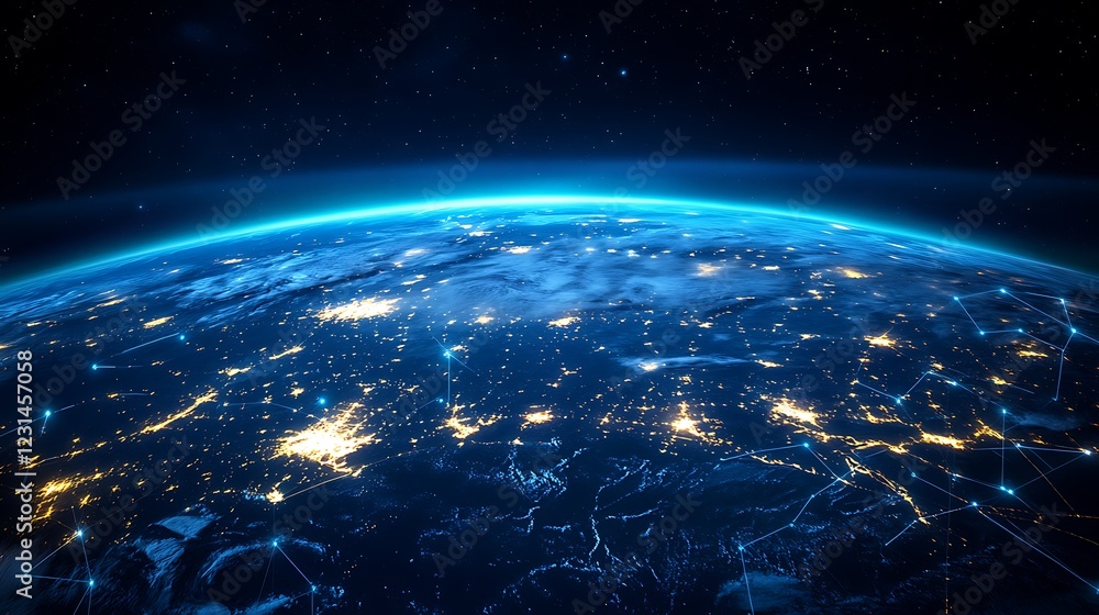 Obraz premium Earth from Space with Global Network Connections