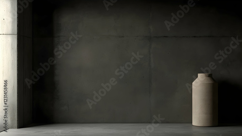 Modern vase on concrete wall, minimalist interior design, sunlight