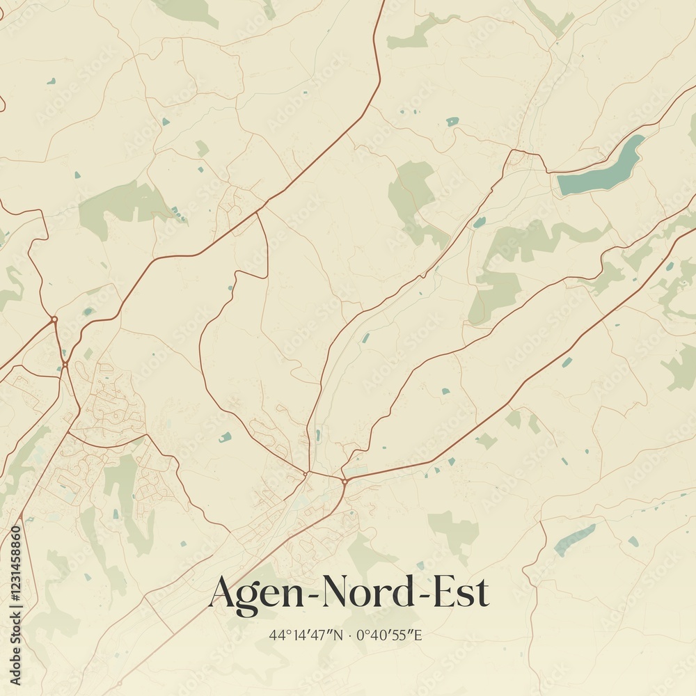 Fototapeta premium Retro map of Agen-Nord-Est, Nouvelle-Aquitaine, France. Vintage street map.