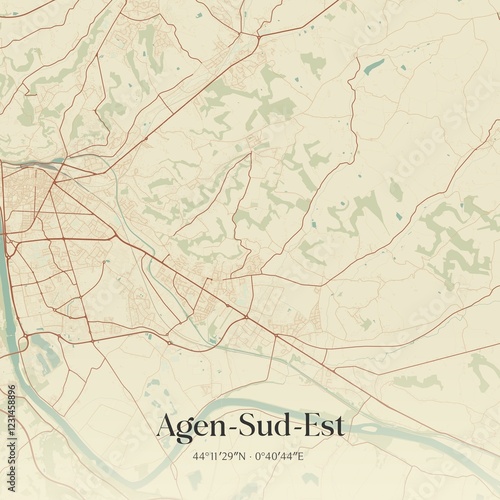 Fototapeta Naklejka Na Ścianę i Meble -  Retro map of Agen-Sud-Est, Nouvelle-Aquitaine, France. Vintage street map.