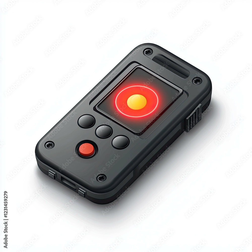 Sleek Black Remote Control Gadget with Red and Yellow Indicator Lights: A Futuristic Device for Modern Technology Sleek Black Remote Control Gadget with Red and Yellow Indicator Lights: A Futuristic Device for Modern Technology