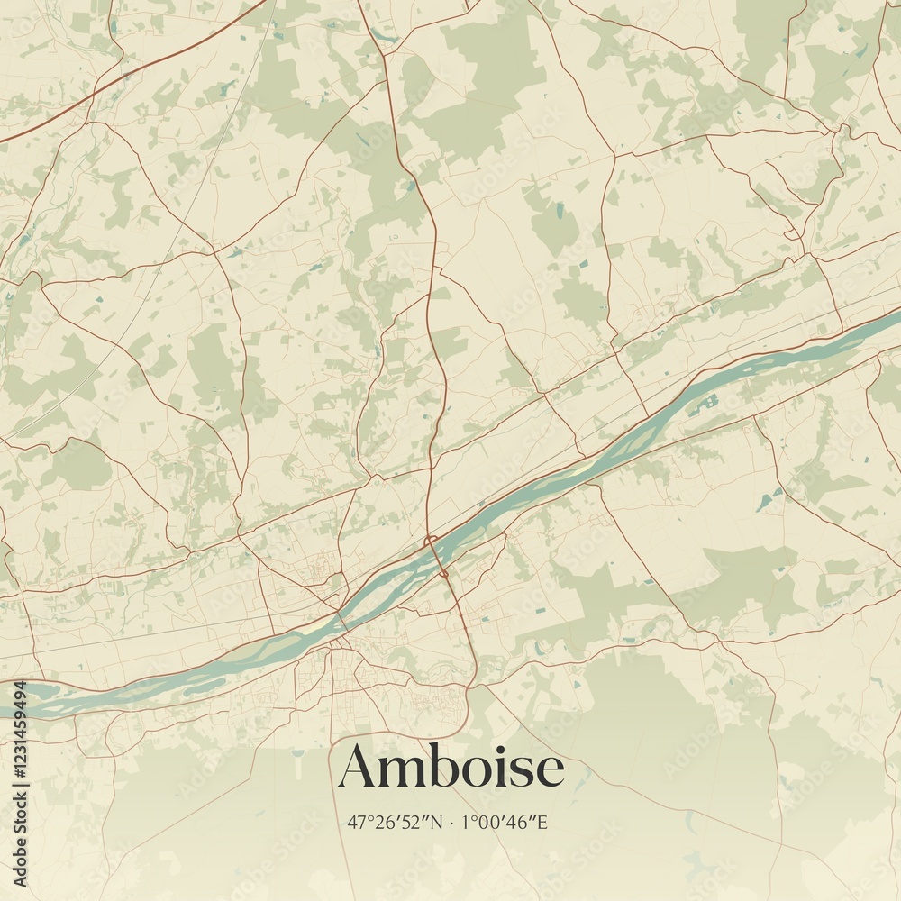 Obraz premium Retro map of Amboise, Centre-Val de Loire, France. Vintage street map.