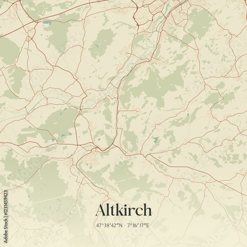 Retro map of Altkirch, Grand Est, France. Vintage street map. photo