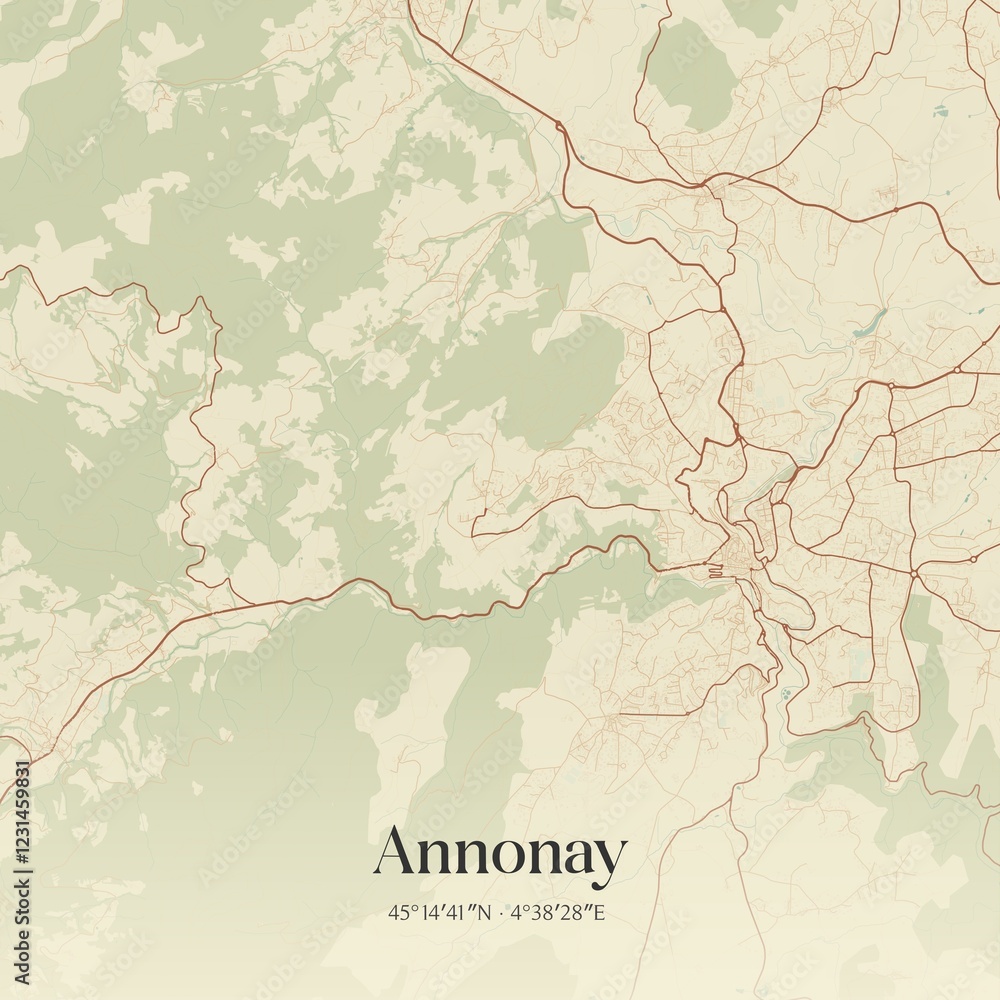 Obraz premium Retro map of Annonay, Auvergne-Rh�ne-Alpes, France. Vintage street map.