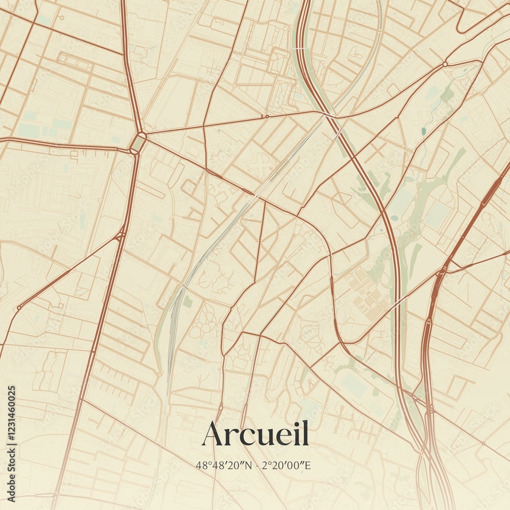 Obraz premium Retro map of Arcueil, �le-de-France, France. Vintage street map.