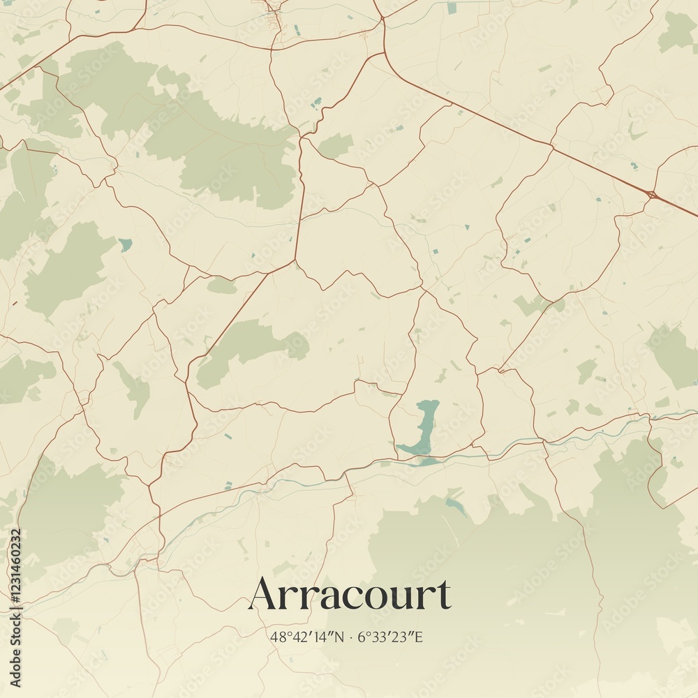 Fototapeta premium Retro map of Arracourt, Grand Est, France. Vintage street map.