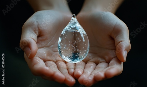 Clean Water Drop: World Water Day Campaign Hands delicately holding a pristine water drop, symbolizing the importance of clean water and participation, Generative AI