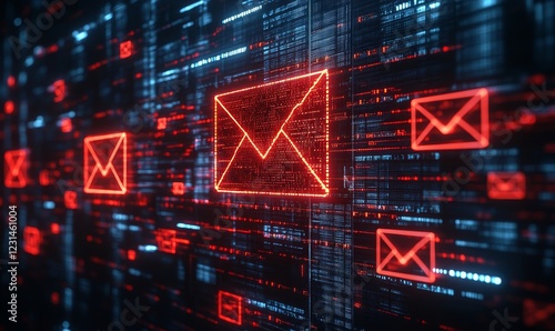 Email enveloped in layers of digital encryption, secure transmission of sensitive information with intricate digital patterns and symbols representing, Generative AI