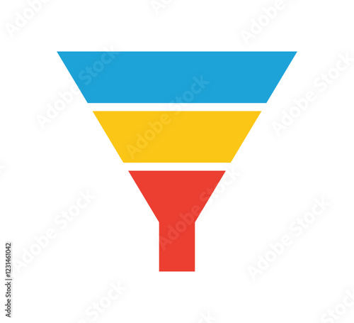 Sale marketing funnels set. Business pyramid template with three steps. Funnel diagram 3 steps template. Filter level icon. Infographic cone chart. Vector illustration isolated on white background.