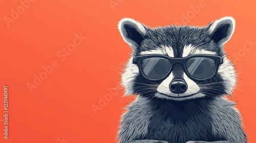 A stylish cartoon raccoon with glasses, sitting against a solid color background, leaving room for text
