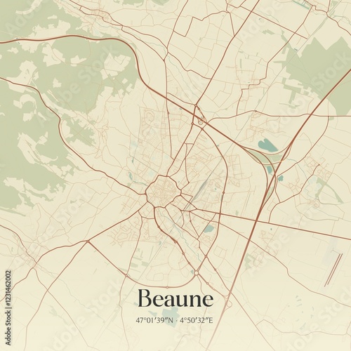 Retro map of Beaune, Bourgogne-Franche-Comt�, France. Vintage street map.