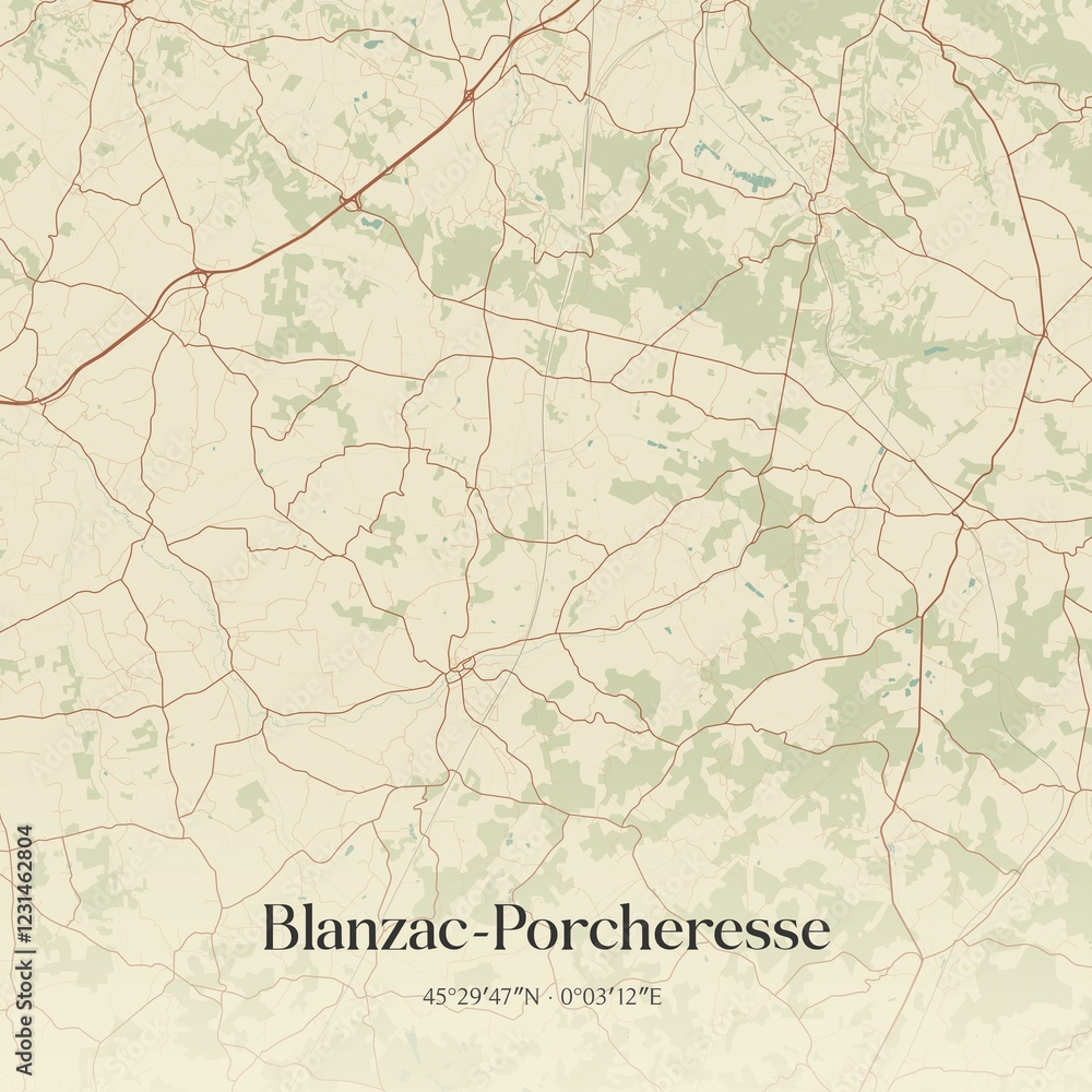 Fototapeta premium Retro map of Blanzac-Porcheresse, Nouvelle-Aquitaine, France. Vintage street map.
