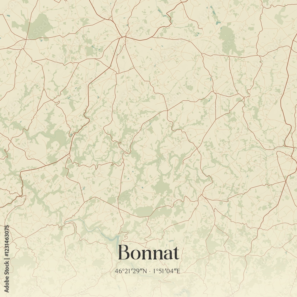 Fototapeta premium Retro map of Bonnat, Nouvelle-Aquitaine, France. Vintage street map.