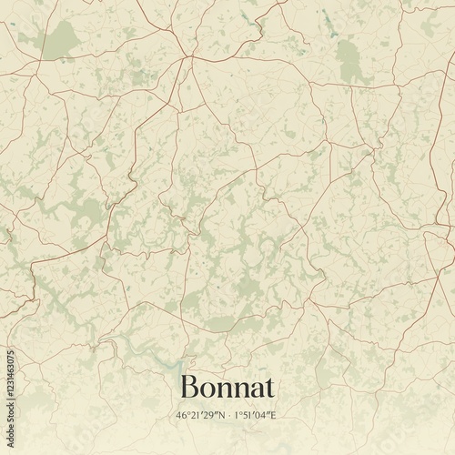 Retro map of Bonnat, Nouvelle-Aquitaine, France. Vintage street map. photo