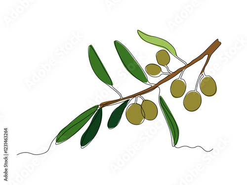 abstract olive tree branch with olives,continuous single one line art hand drawing sketch logo