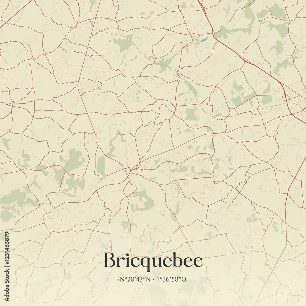 Fototapeta premium Retro map of Bricquebec, Normandie, France. Vintage street map.