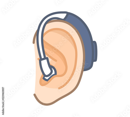 補聴器をつけた片耳のカラーイラスト
