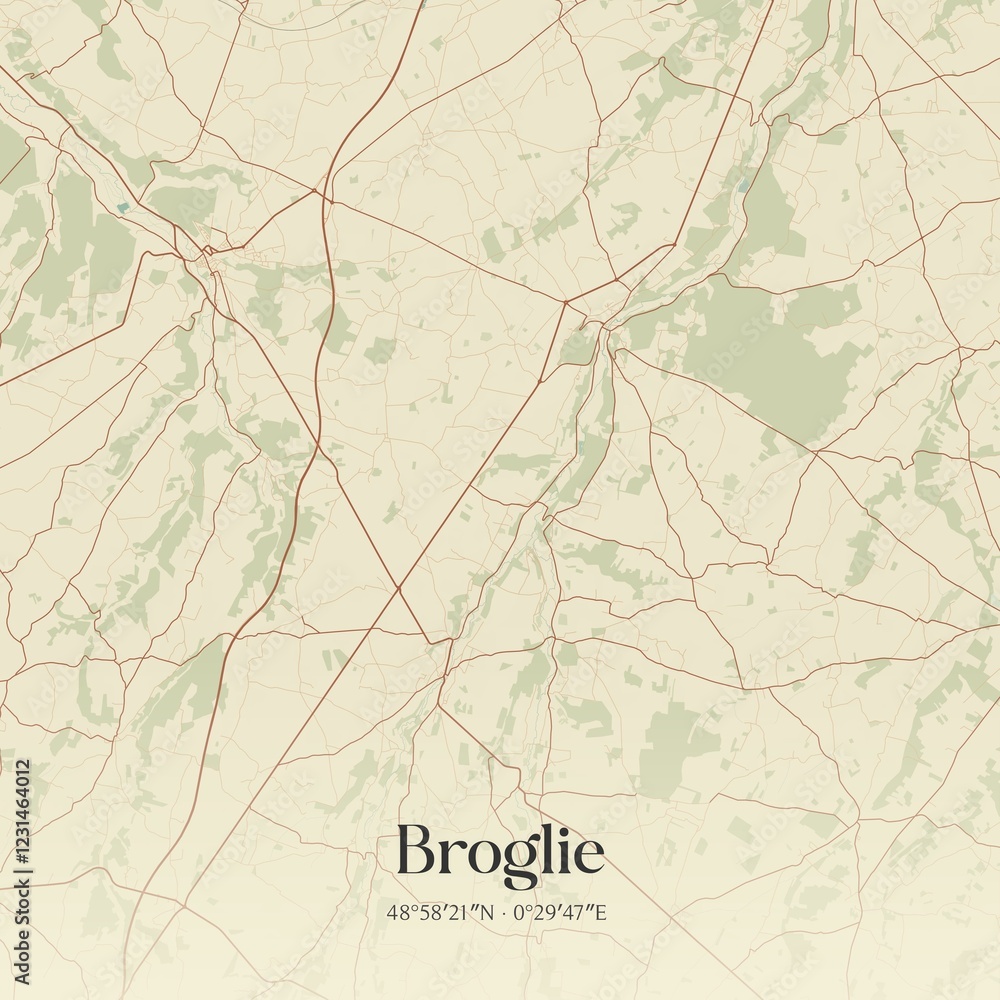 Obraz premium Retro map of Broglie, Normandie, France. Vintage street map.
