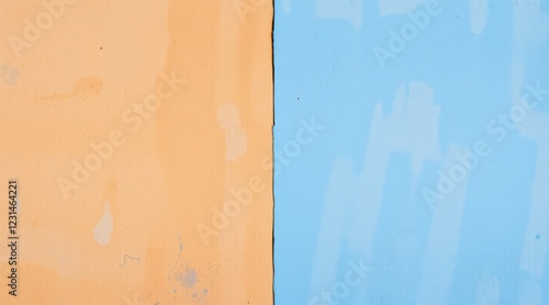 Textured orange and blue wall with a striking color contrast photo