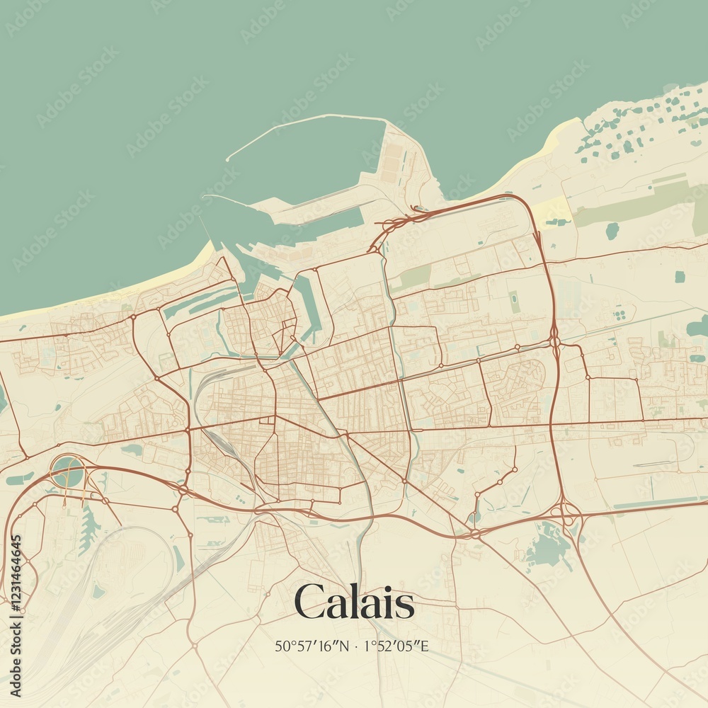 Φωτογραφία Retro map of Calais, Hauts-de-France, France. Vintage street map.