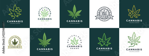collection of cannabis leaf logo designs. cannabis leaf logo template.