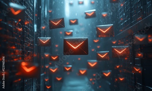 Unknown Emails Screenshots or visual representations of email inboxes flooded with unknown or suspicious emails. potential risks associated with clicking on links or opening, Generative AI