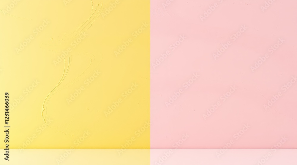 Fototapeta premium Minimalist yellow and pink wall with soft, pastel tones