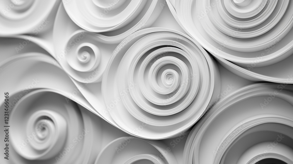 Paper spirals. Twisted patterns imitating rolled paper strips, paper cut out effect Paper spirals. Twisted patterns imitating rolled paper strips, paper cut out effect