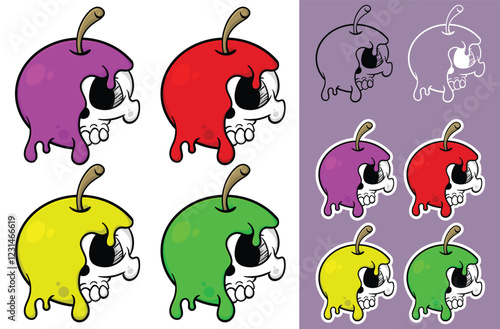 Cherry fruit and skull graffiti art full color vector